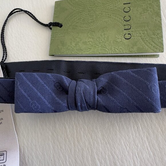NWT GUCCI Bowtie Bow Tie Blue GG Silk 100% Authentic - Picture 5 of 10
